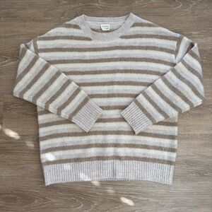 Dreamers by Debut Beige and Cream Striped Crewneck Sweater Size Lp